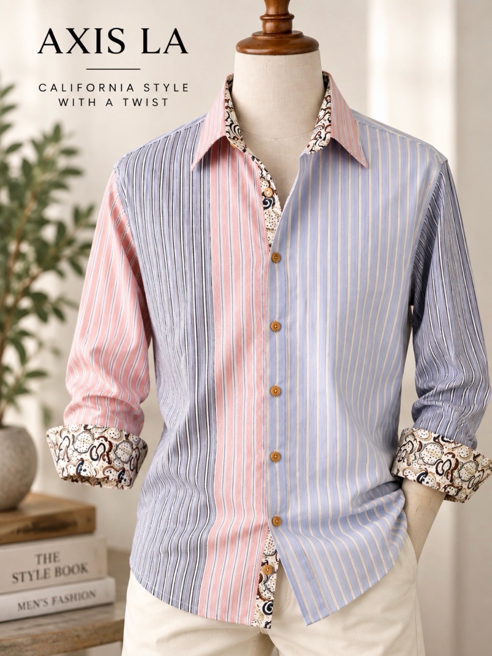 AXIS LA Men's Pastel Stripe Paisley Button Up Shirt — Size L